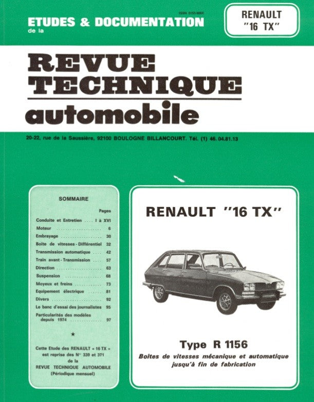 Renault R16 (1968 - 1980) - Revue Technique