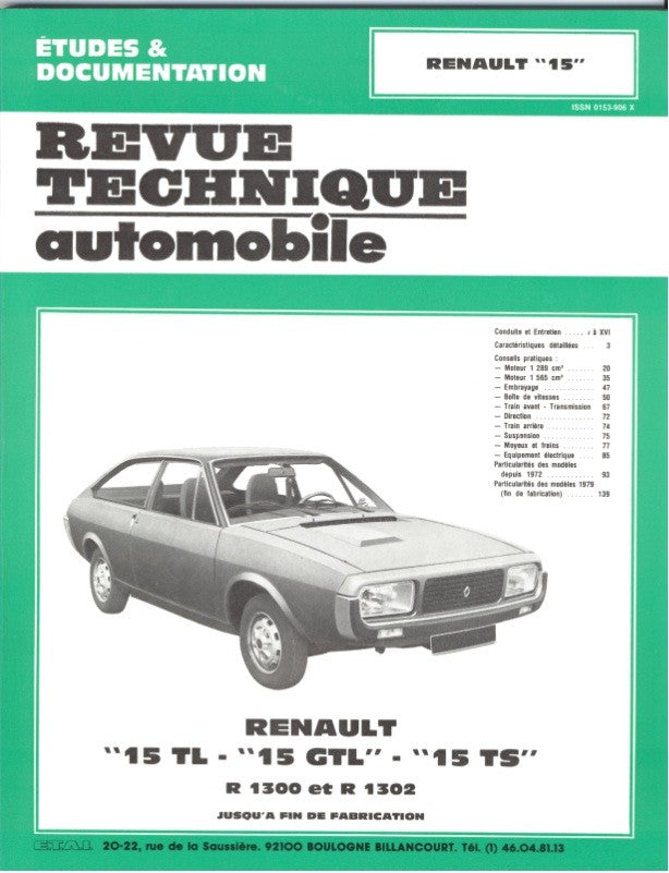 Renault R15 coupé (1971 - 1979) - Revue Technique