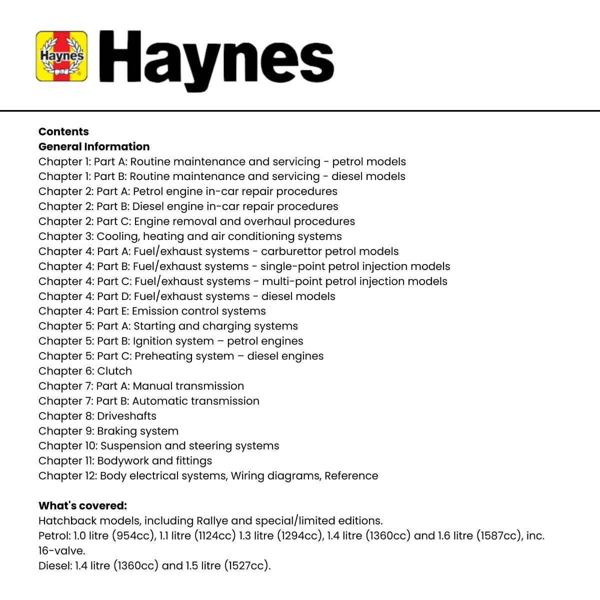 Peugeot 106 Petrol & Diesel (91 - 04) - Haynes Repair Manual