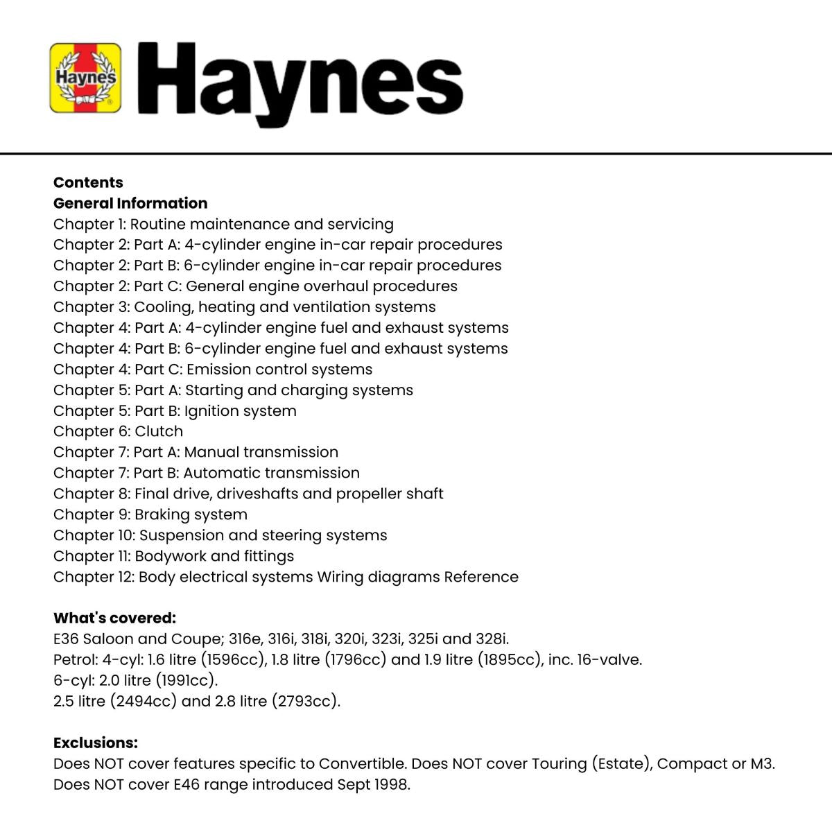 BMW 3-Series Petrol (Apr 91 - 99) - Haynes Repair Manual