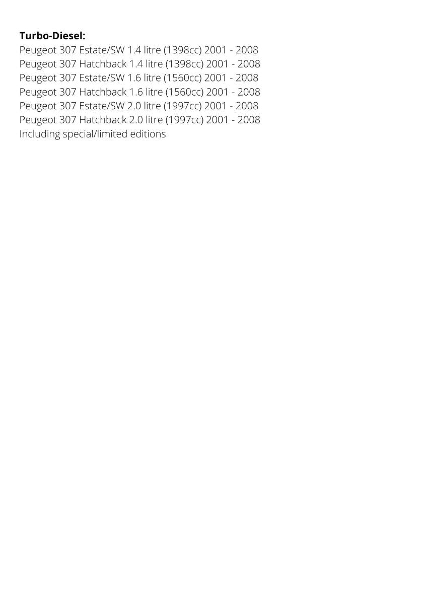 Peugeot 307 Petrol & Diesel (01 - 08) - Haynes Repair Manual