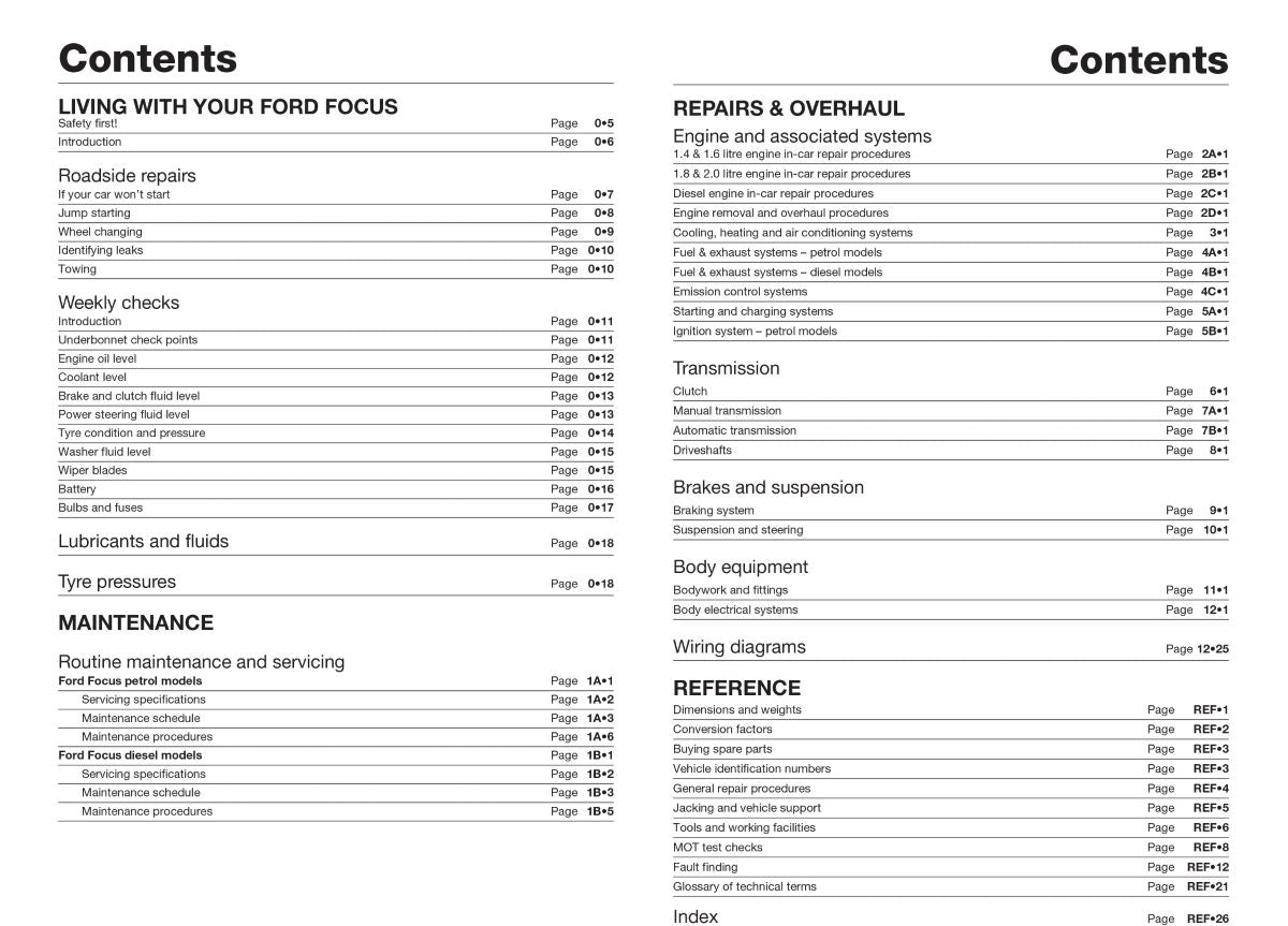 Ford Focus Petrol & Diesel (Oct 01 - 05) - Haynes Repair Manual