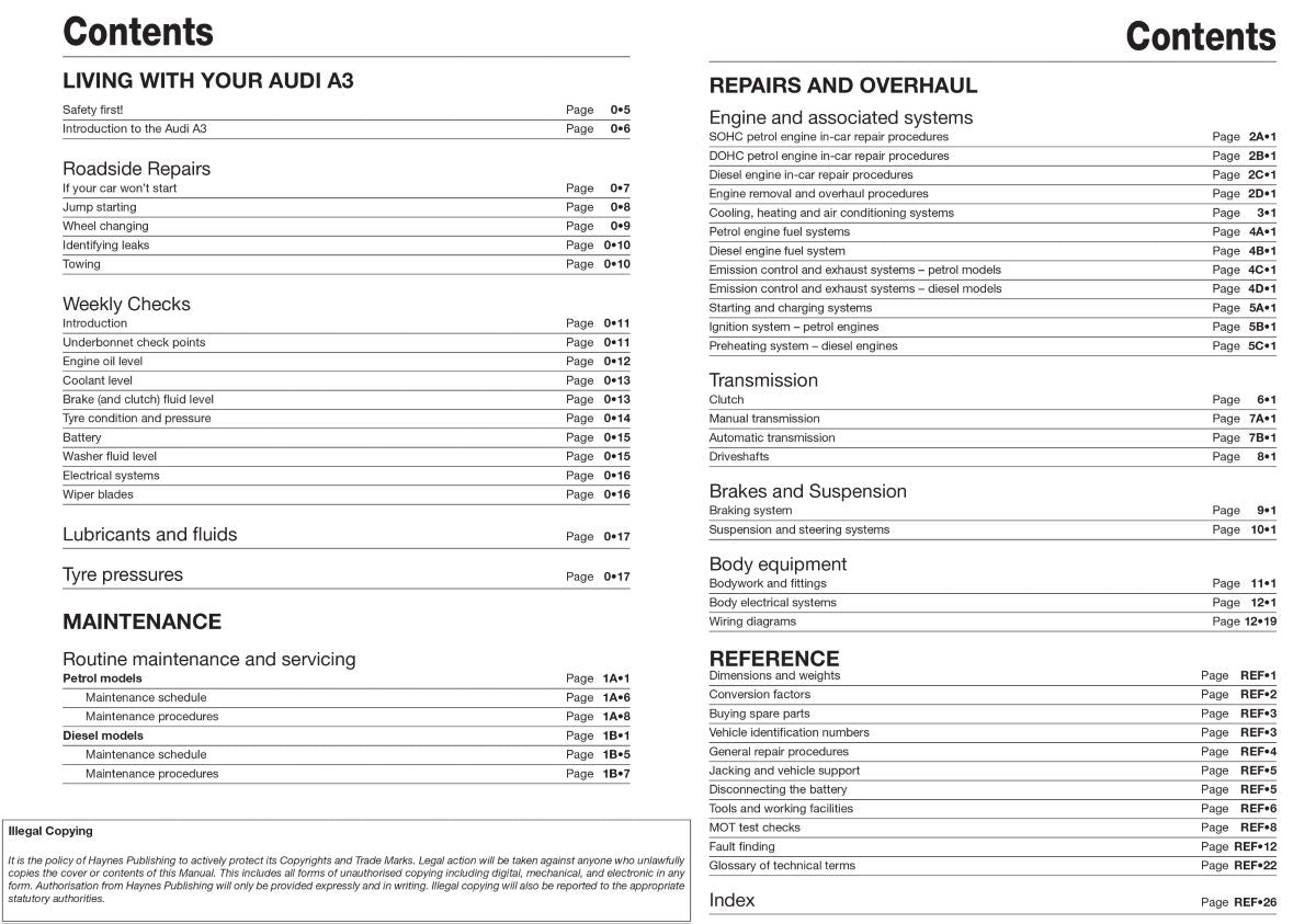 Audi A3 Petrol & Diesel (96 - May 03) - Haynes Repair Manual