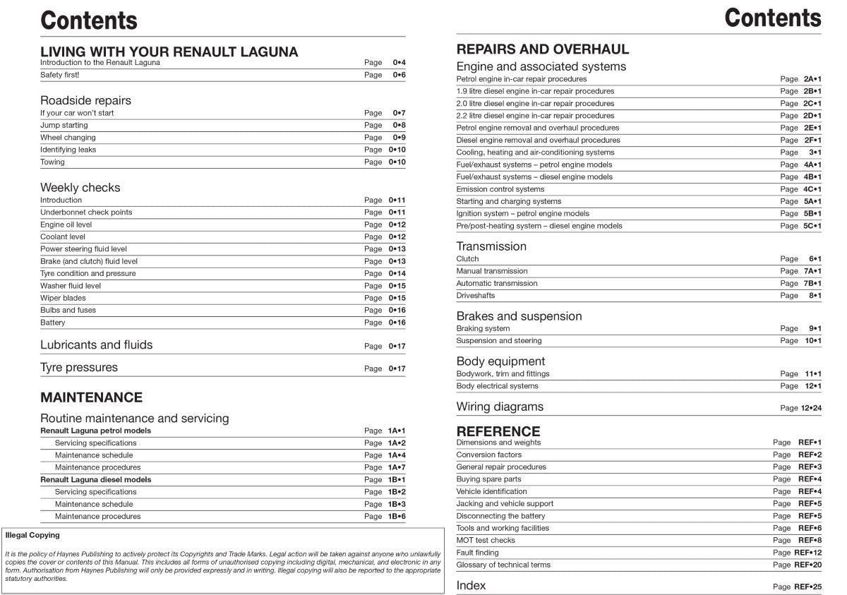 Renault Laguna Petrol & Diesel (Feb 01 - May 07) - Haynes Repair Manual