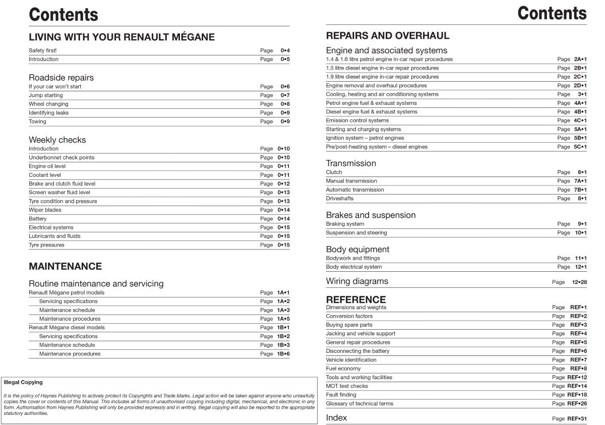 Renault Megane Petrol & Diesel (Oct 02 - 08) - Haynes Repair Manual