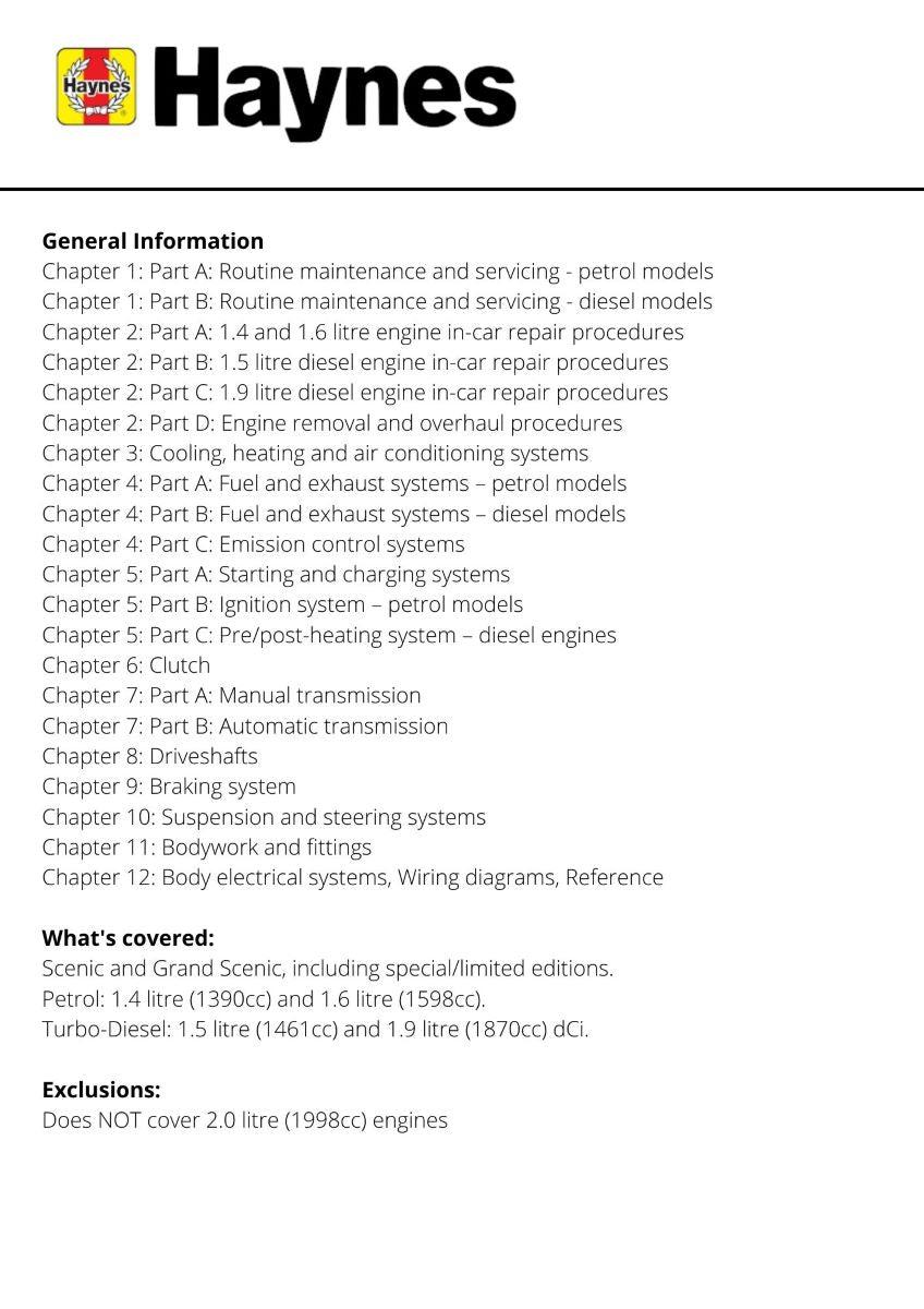 Renault Scenic Petrol & Diesel (Sept 03 - 06) - Haynes Repair Manual