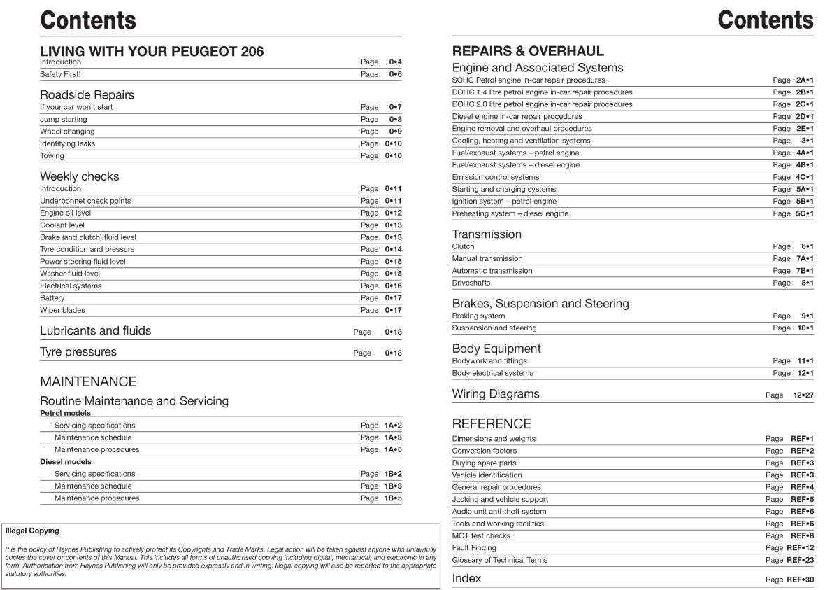 Peugeot 206 Petrol & Diesel (02 - 09) - Haynes Repair Manual