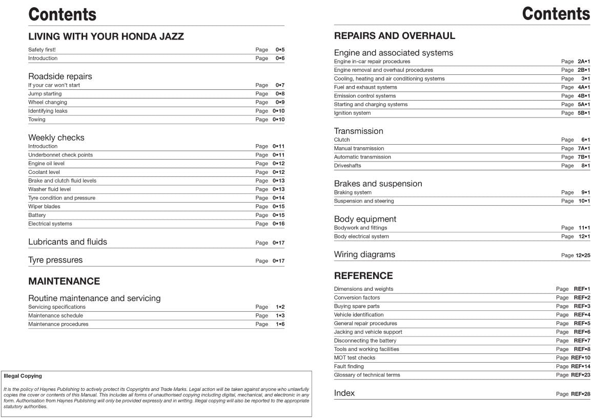 Honda Jazz (02 - 08) - Haynes Repair Manual