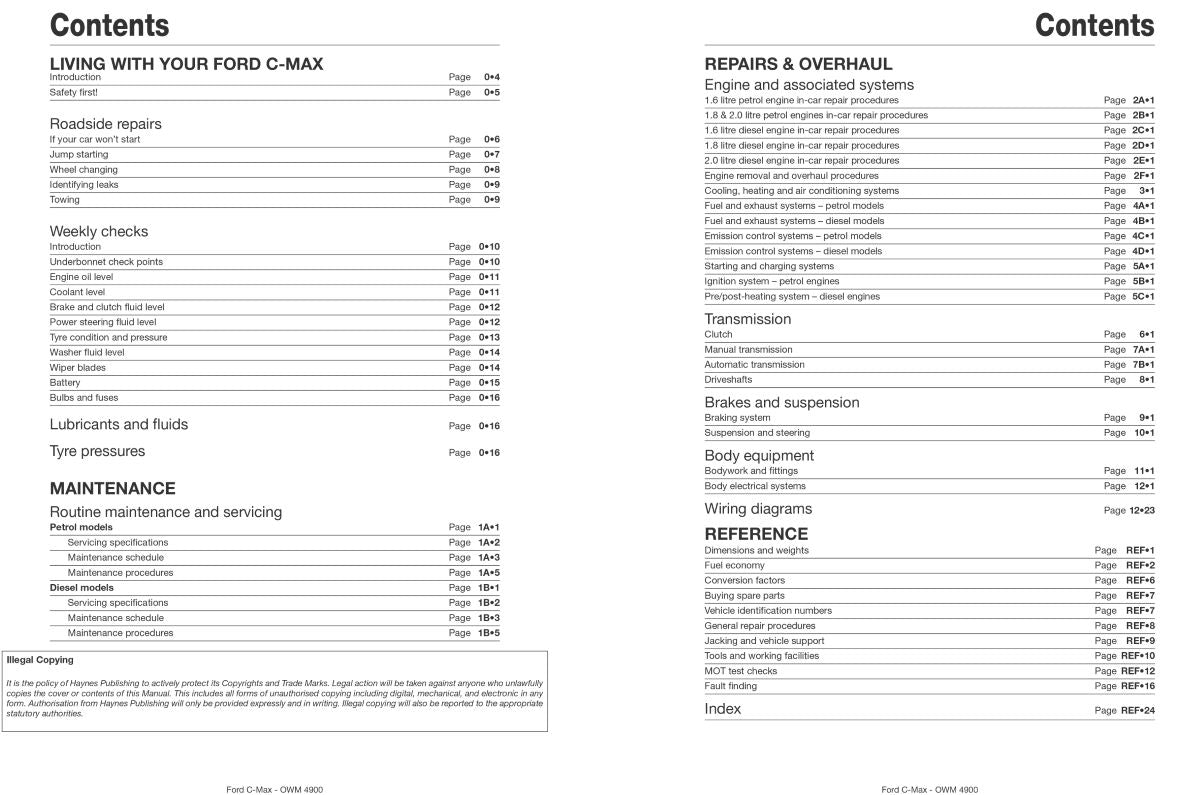 Ford C-Max Petrol & Diesel (03 - 10) - Haynes Repair Manual