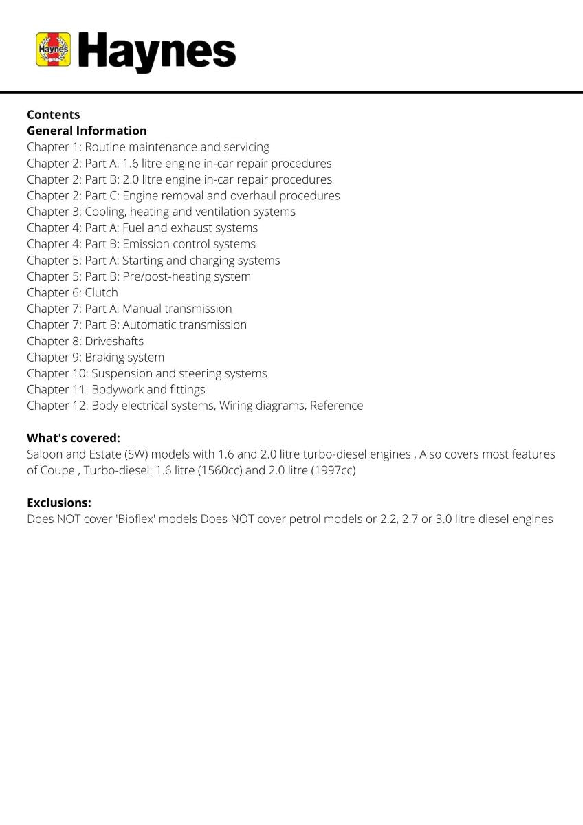 Peugeot 407 Diesel (04 - 11) - Haynes Repair Manual