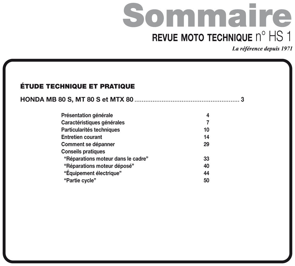Honda MB, MT et MTX 80 (1980 - 1986) - Revue Technique
