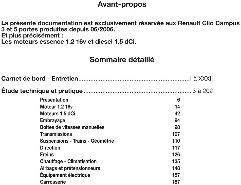 Renault Clio Campus phase 1 (2006 - 2009) - Revue Technique