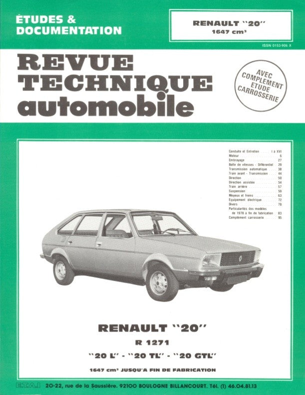 Renault R20 (1975 - 1984) - Revue Technique