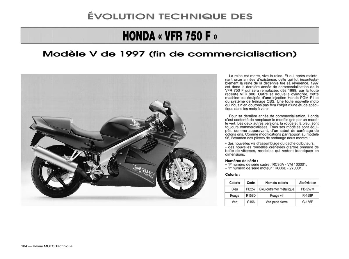 Honda VFR 750 F (1990 - 1997) - Suzuki DR 650 R (1990 - 1995) - Revue Technique