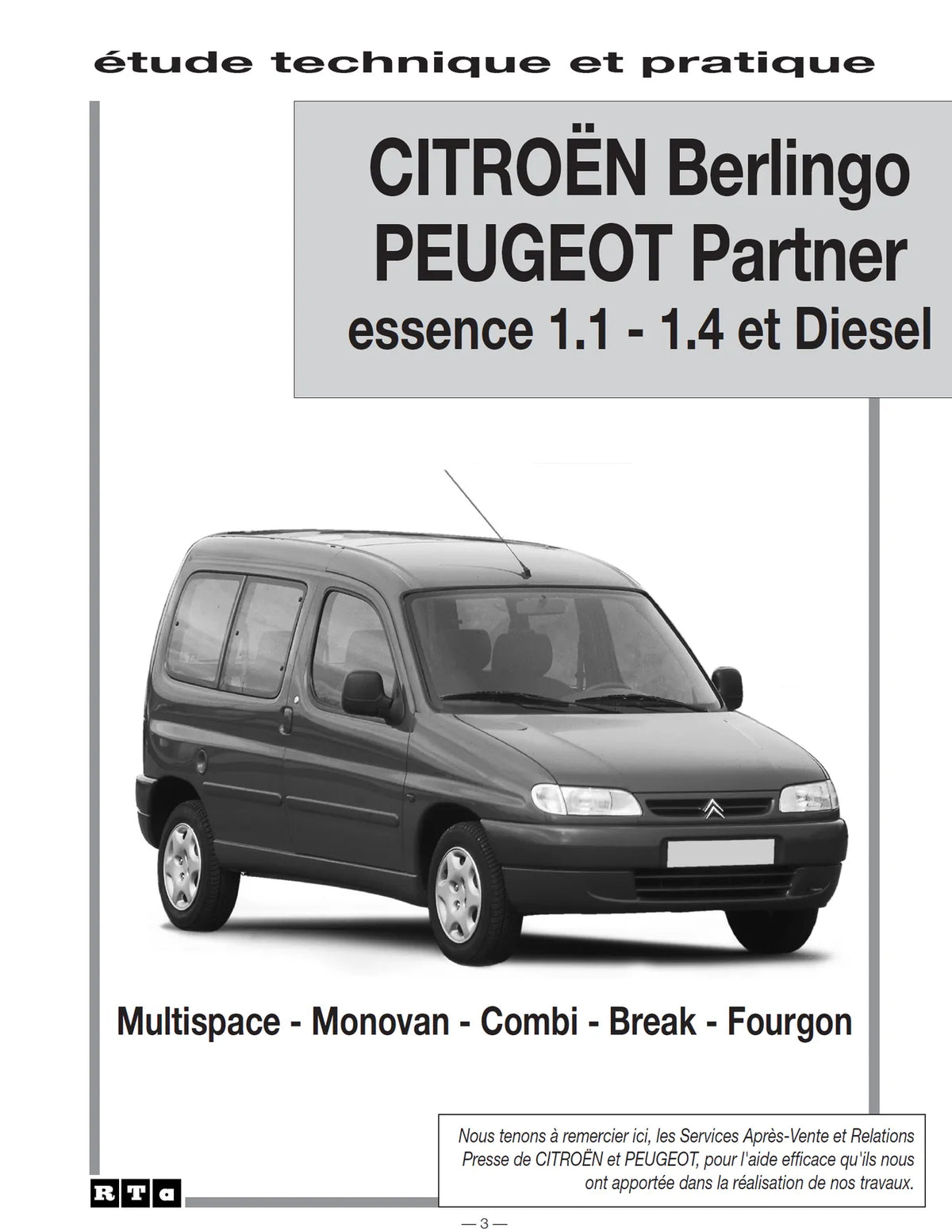 Citroën Berlingo - Peugeot Partner I phase 1 (1996 - 2002) - Revue Technique