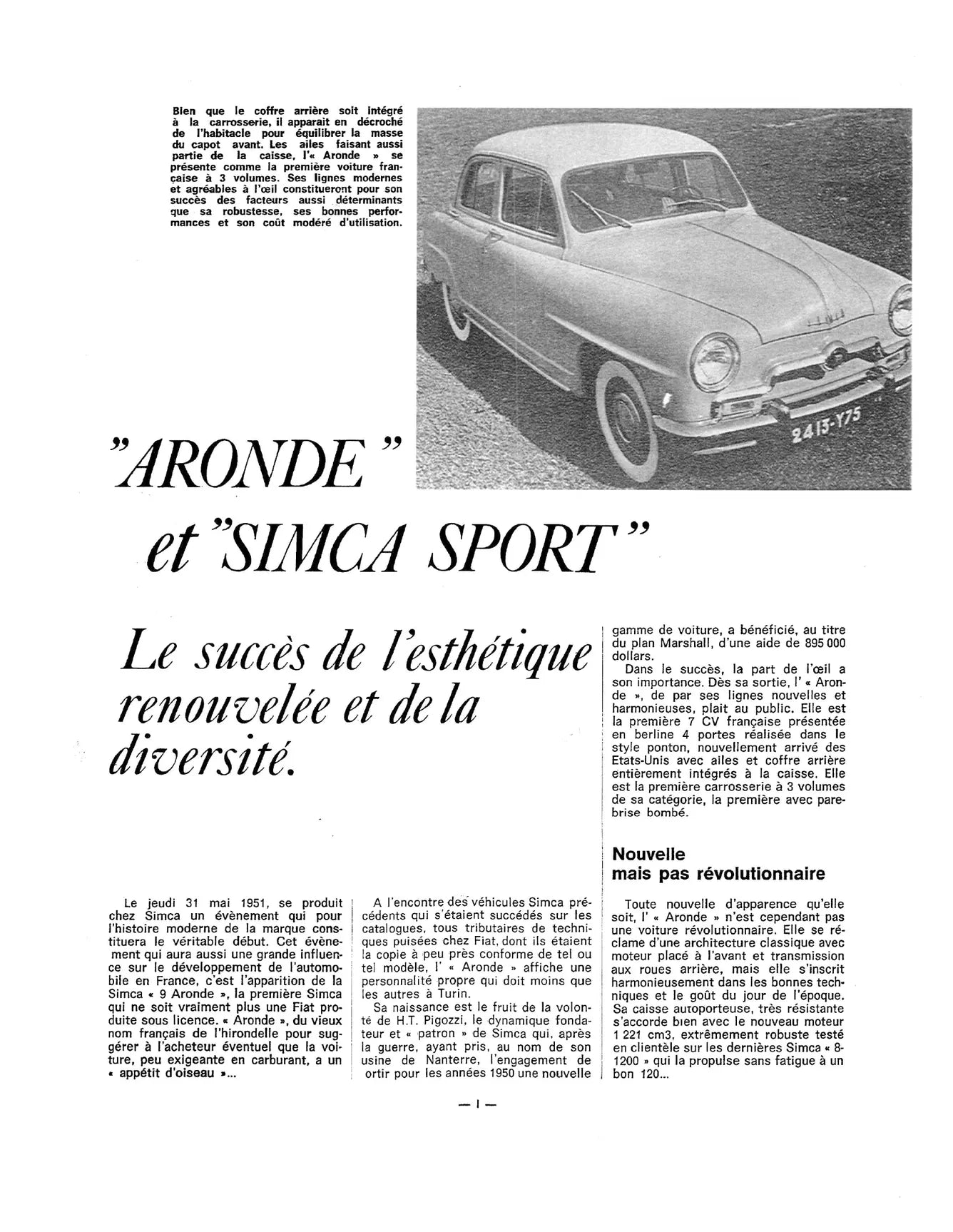 Simca Aronde (1951 - 1963) - Revue Technique