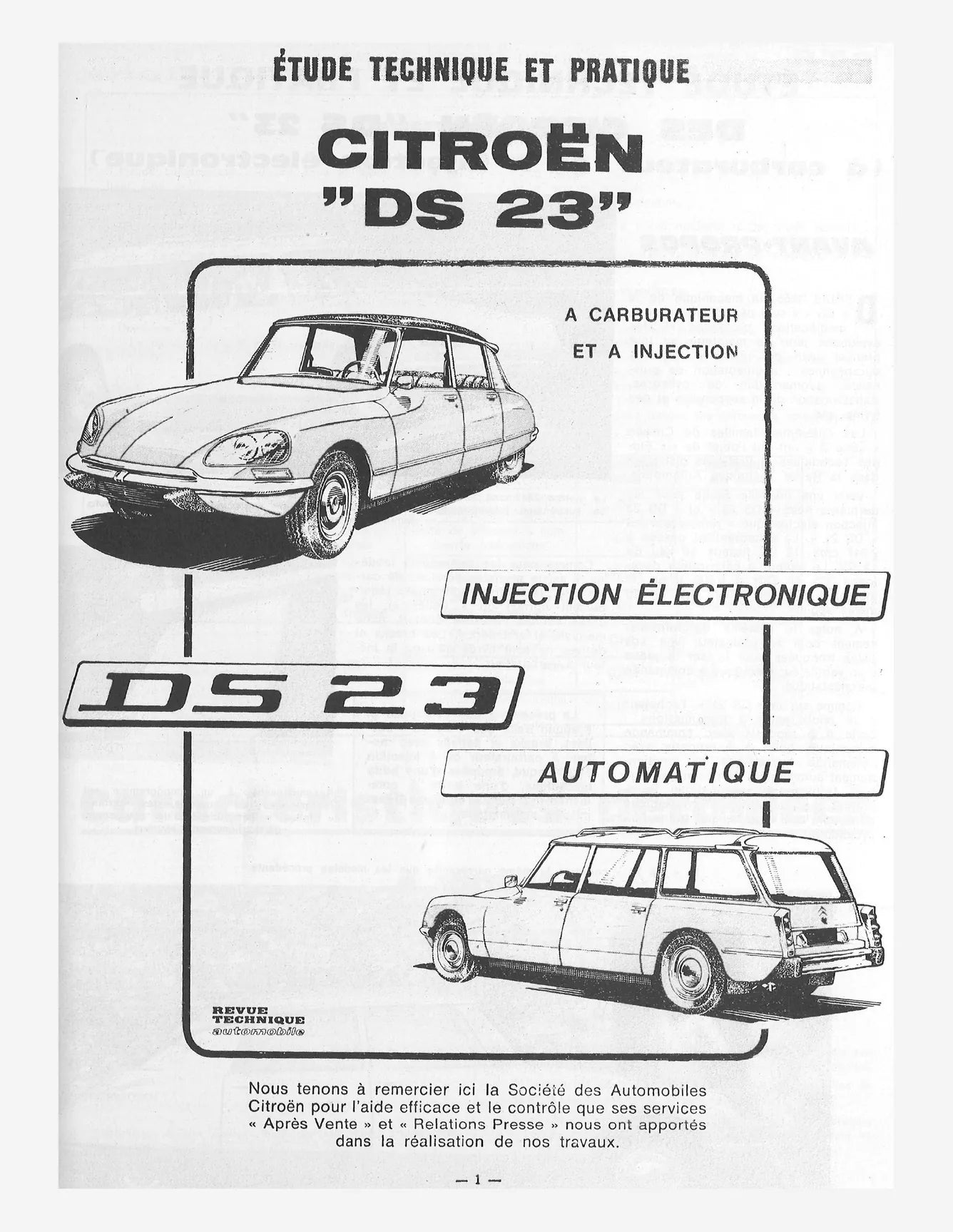 Citroën DS 21 injection (1969 - 1972) et DS 23 (1973 - 1975) - Revue Technique