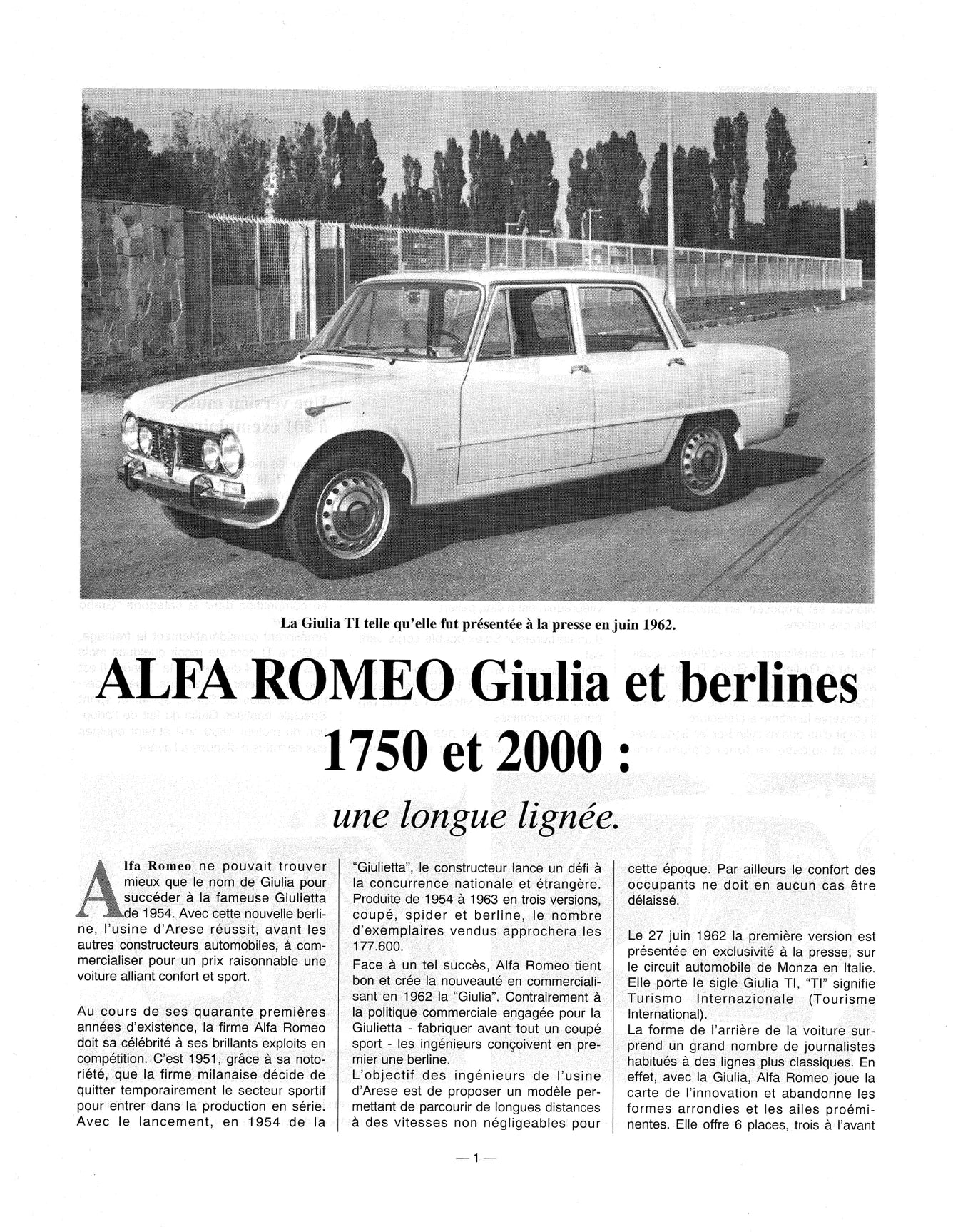 Alfa Romeo Giulia, Spider, Coupé et berline (1962 - 1977) - Revue Technique