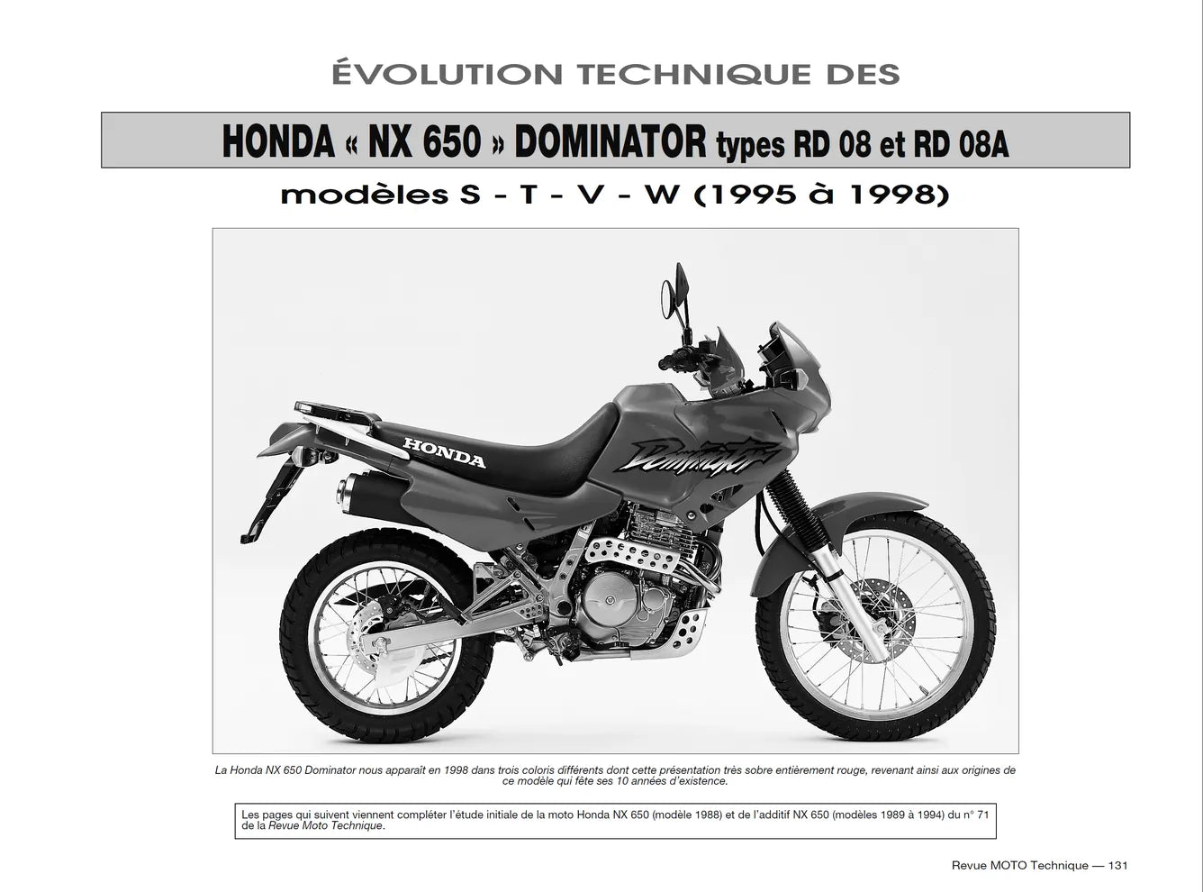 Suzuki RG 125 Gamma (1985 - 1988) - Honda NX 650 Dominator / SLR 650 (1988 - 1998) - Revue Technique