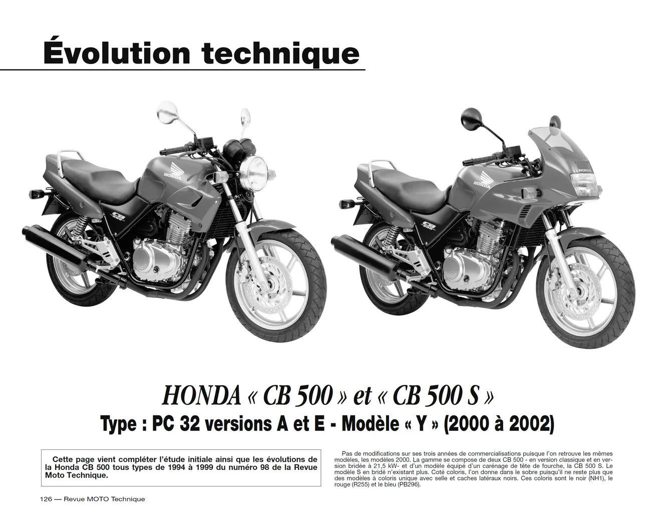 Kawasaki KDX 125 SR (1990 - 2001) - Honda CB 500 (1994 - 2002) - Revue Technique