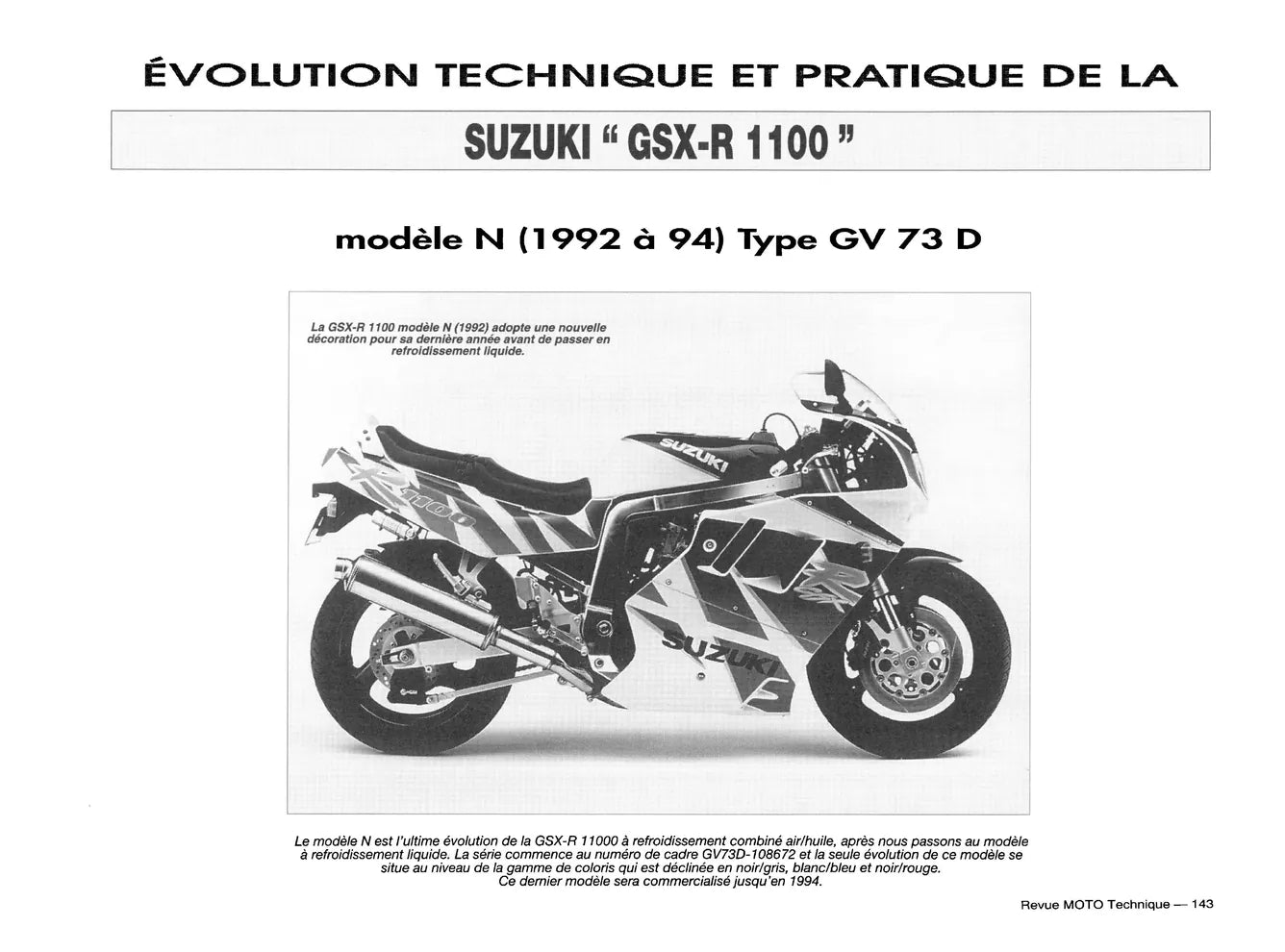 Aprilia 125 AF1 Sintesi, Replica, Futura et Red Rose (1989 - 1991) - Suzuki GSX-R 1100 (1989 - 1994) - Revue Technique