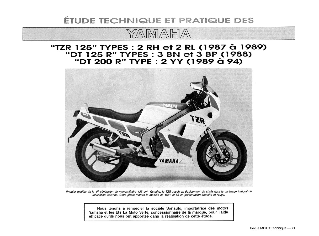 Yamaha DT 125 / 200 R, TDR / TZR 125 (1987 - 1994) - Honda XRV 650 Africa Twin (1988 - 1989) - Revue Technique