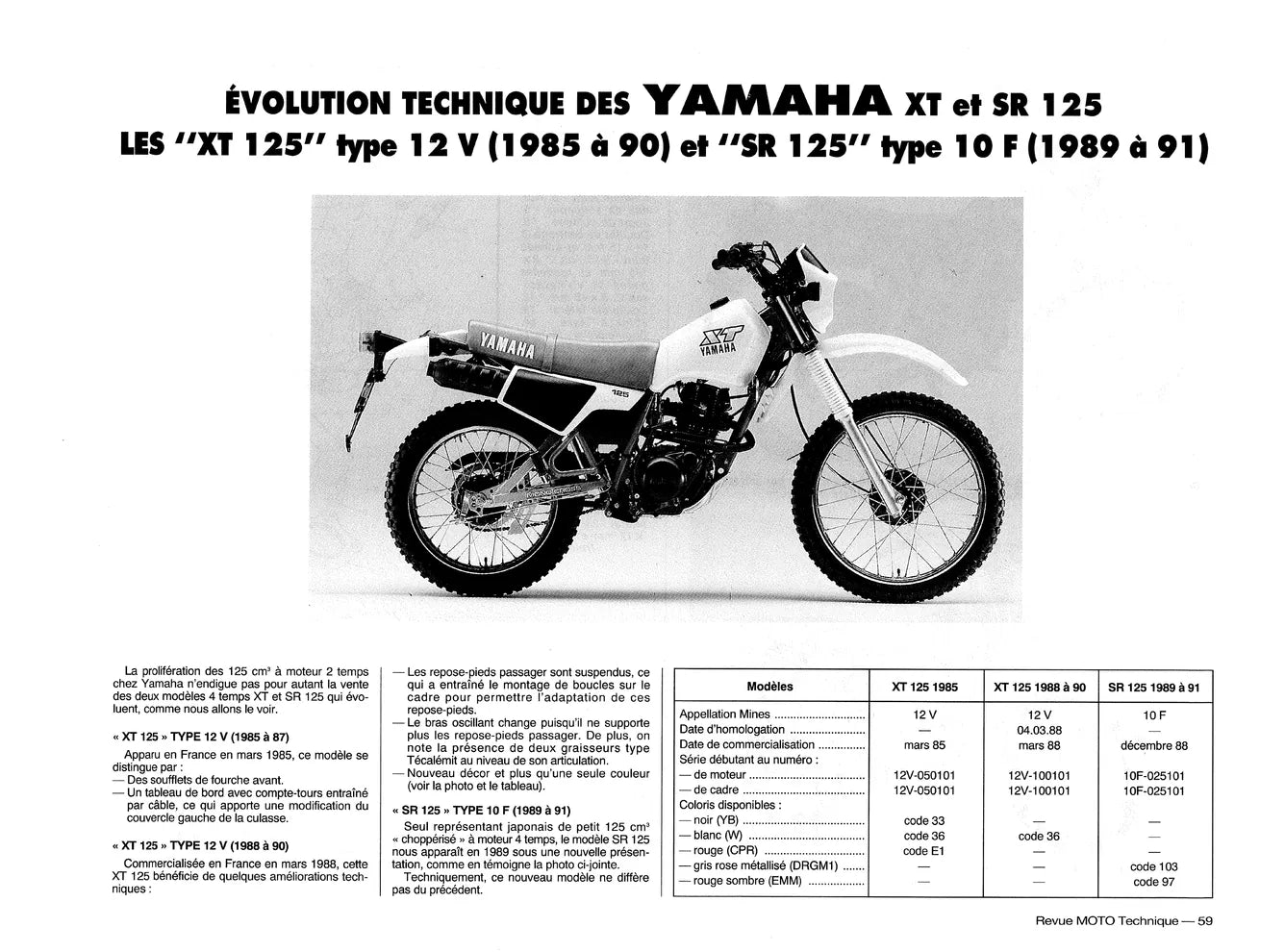 BMW K 100 / K 100 RS / K 100 RT (1983 - 1991) - Yamaha XT / SR 125 (1982 - 2002) - Revue Technique