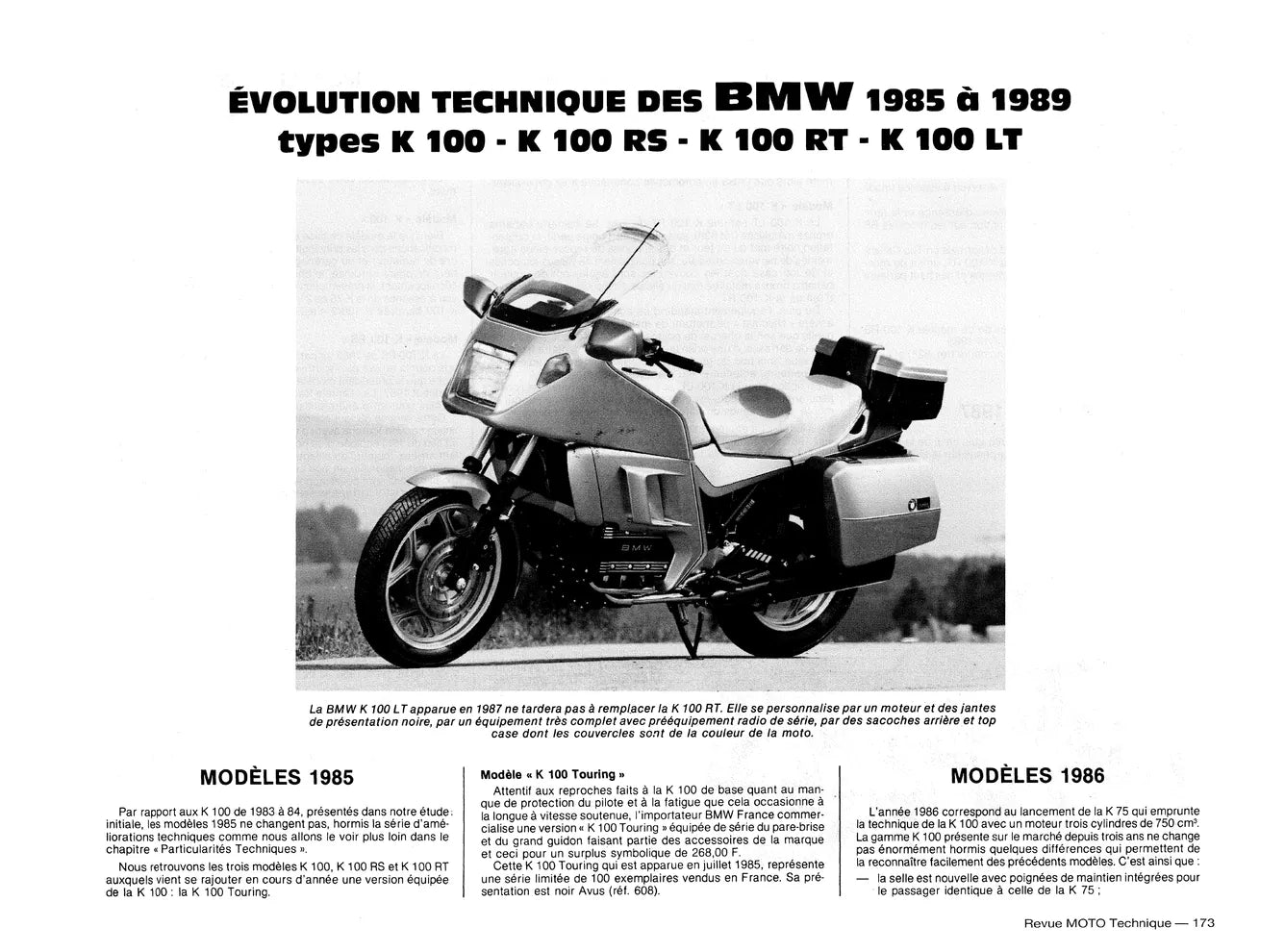 BMW K 100 / K 100 RS / K 100 RT (1983 - 1991) - Yamaha XT / SR 125 (1982 - 2002) - Revue Technique