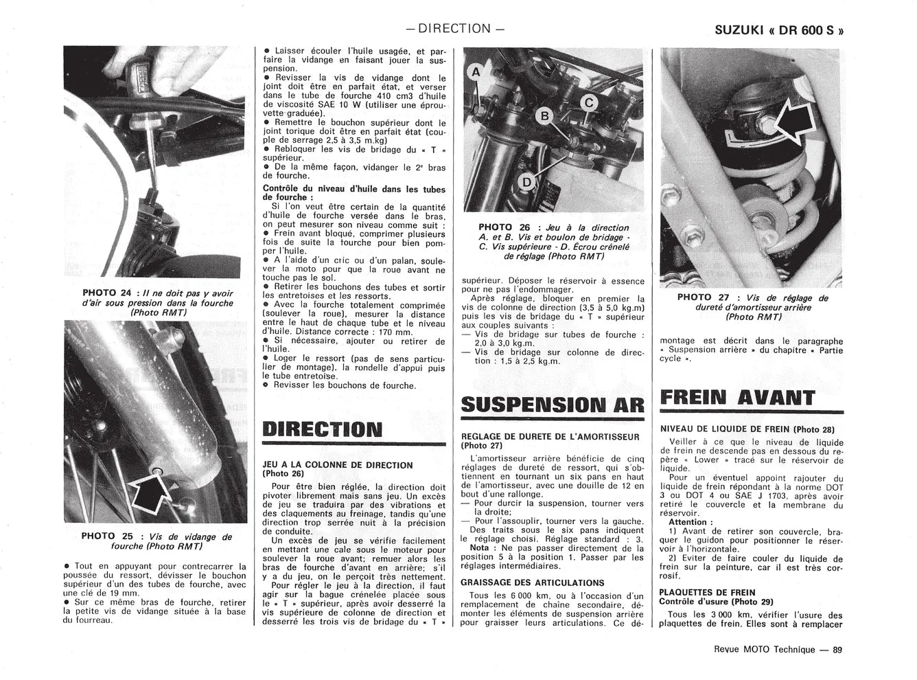 Honda CM 125 (1978 - 2000) - Suzuki DR 600 S et R Djebel (1985 - 1989) - Revue Technique