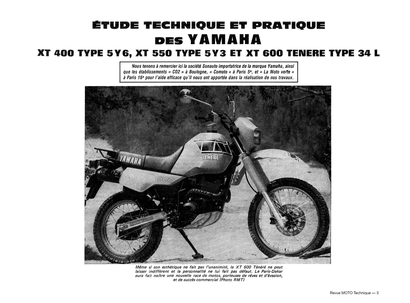Yamaha XT 400 / 550 (1982 - 1983) et XT 600 (1983 - 1995) - Revue Technique