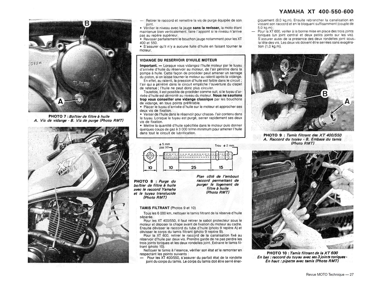 Yamaha XT 400 / 550 (1982 - 1983) et XT 600 (1983 - 1995) - Revue Technique
