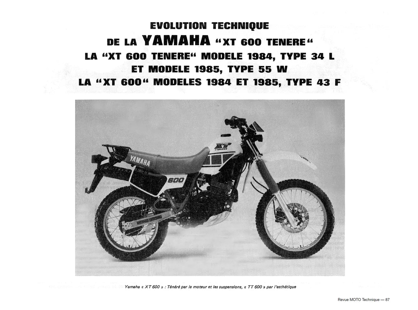 Yamaha XT 400 / 550 (1982 - 1983) et XT 600 (1983 - 1995) - Revue Technique