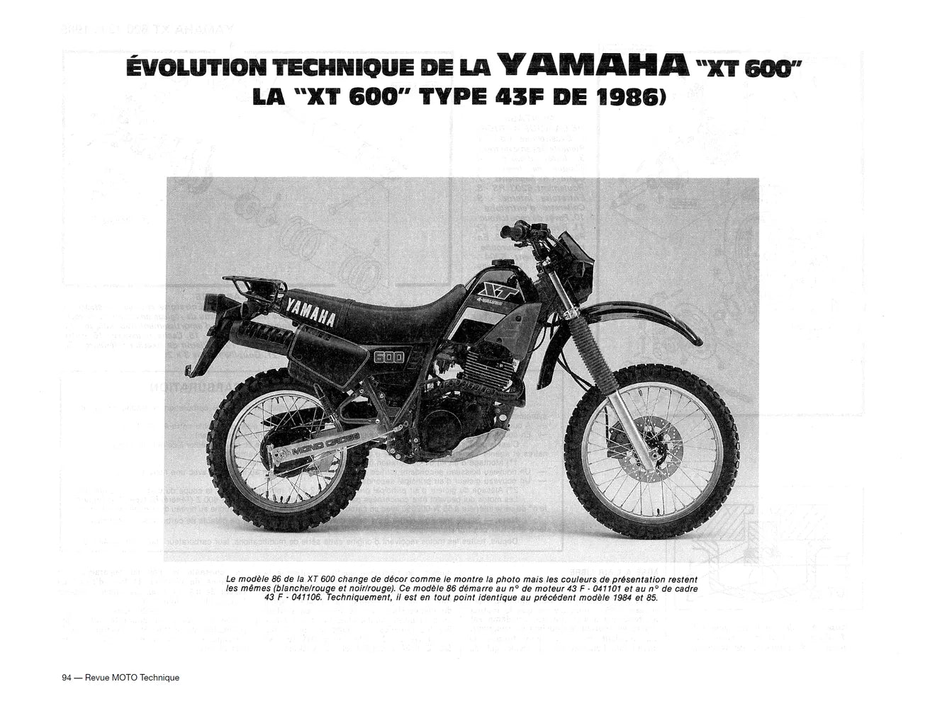 Yamaha XT 400 / 550 (1982 - 1983) et XT 600 (1983 - 1995) - Revue Technique