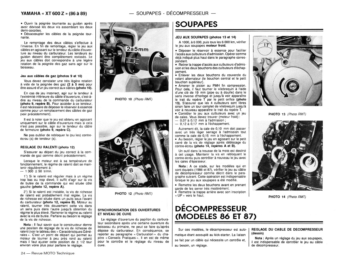 Yamaha XT 600 Z Ténéré et XT 600 E (1986 - 2002) - Kawasaki GPX 750 R (1987 - 1989) - Revue Technique