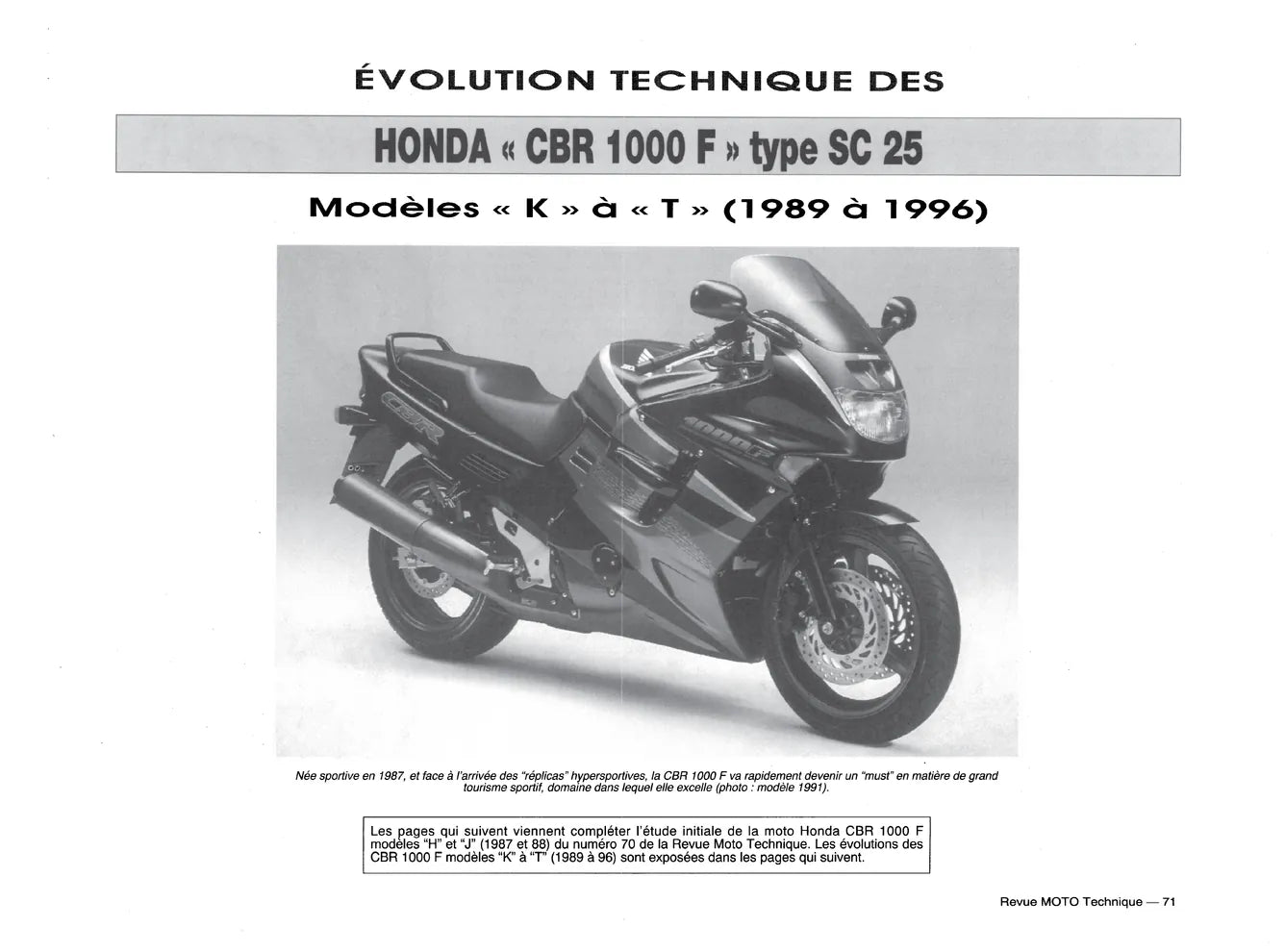 Honda CBR 1000 F (1987 - 1996) - Revue Technique