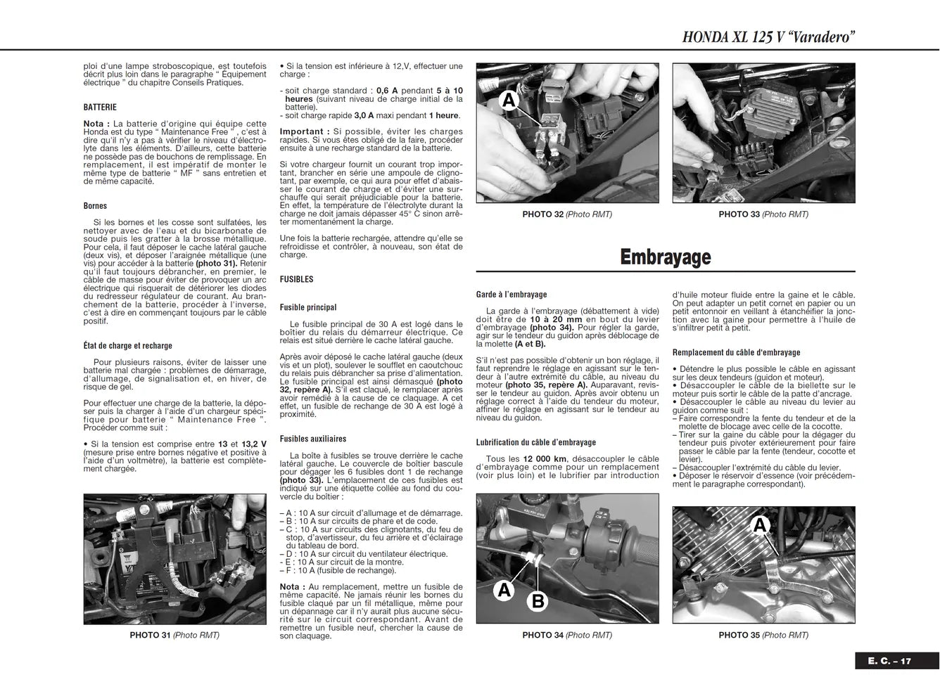 Honda XL 125V Varadero (2001 - 2002) - Suzuki GSX 750 et 1200 Inazuma (1998 - 2002) - Revue Technique