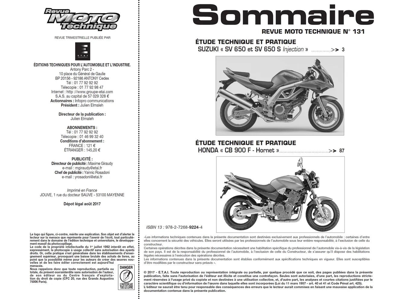 Suzuki SV 650 (2003) - Honda CB900 (2002 - 2003) - Revue Technique