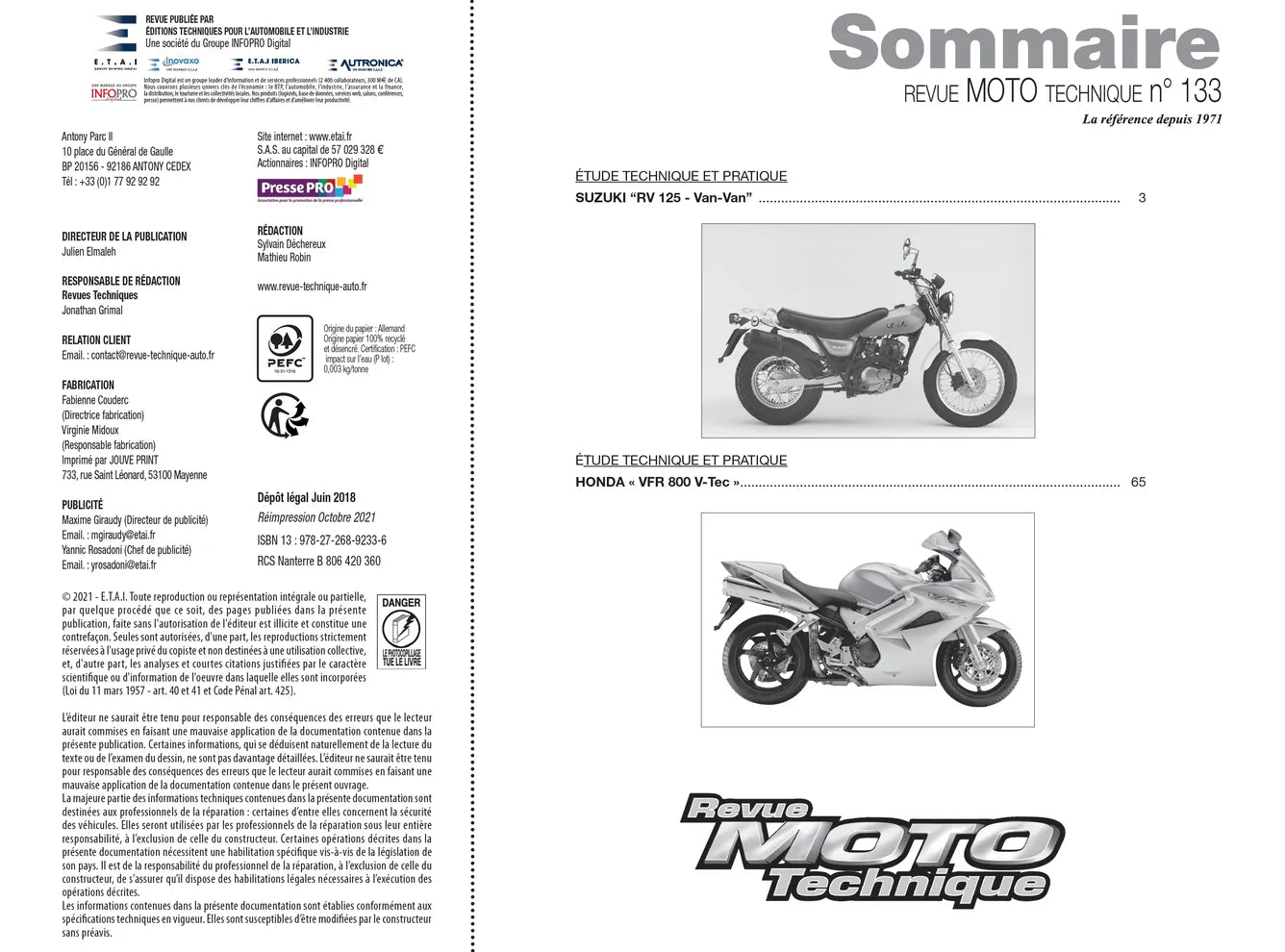 Honda VFR 800 V-TEC (2002 - 2004) - Suzuki RV 125 Van Van (2003 - 2004) - Revue Technique