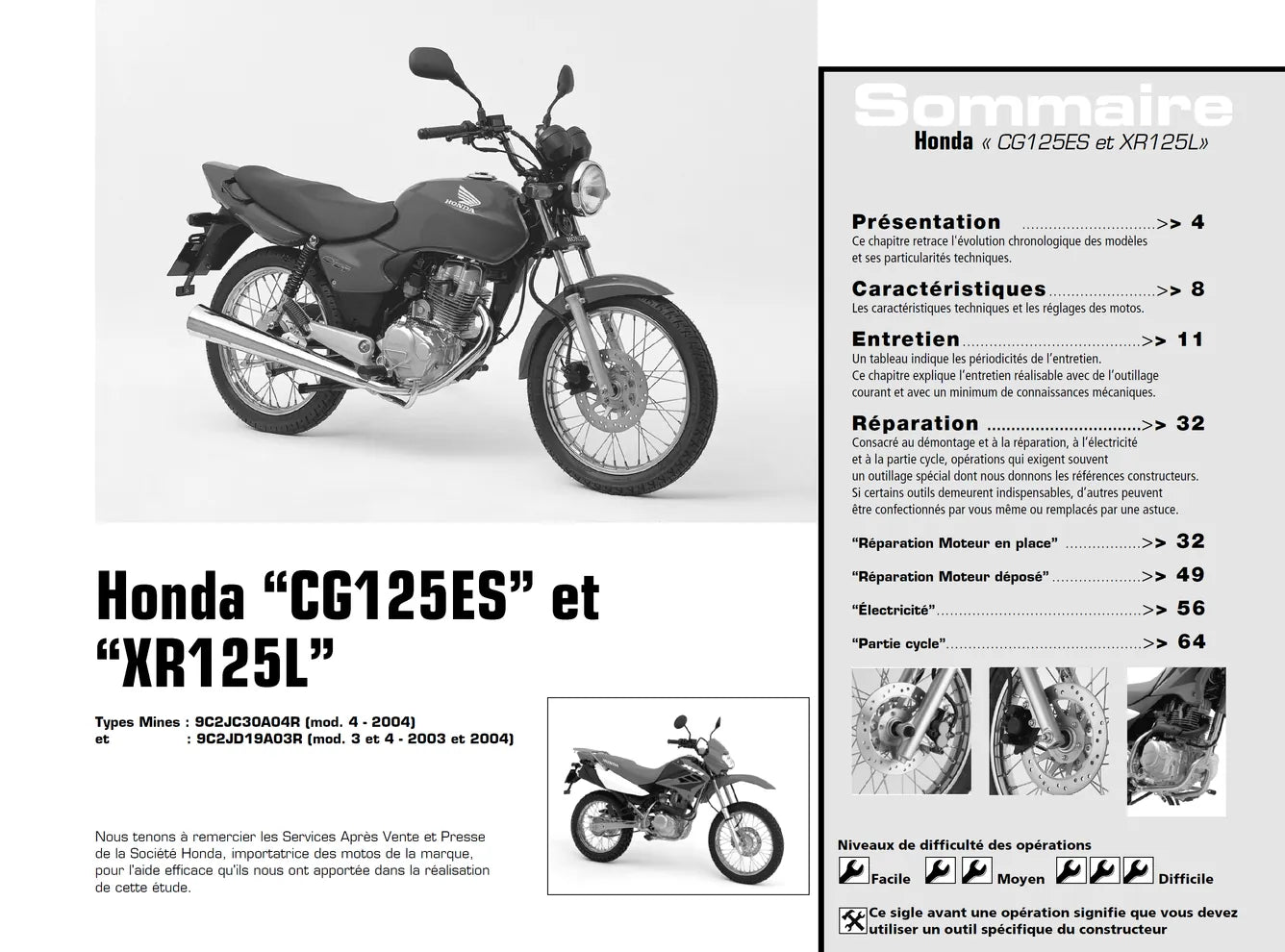 Honda CG/XR 125 (2003 - 2004) - Yamaha FZ6 N/S Fazer (2004 - 2005) - Revue Technique