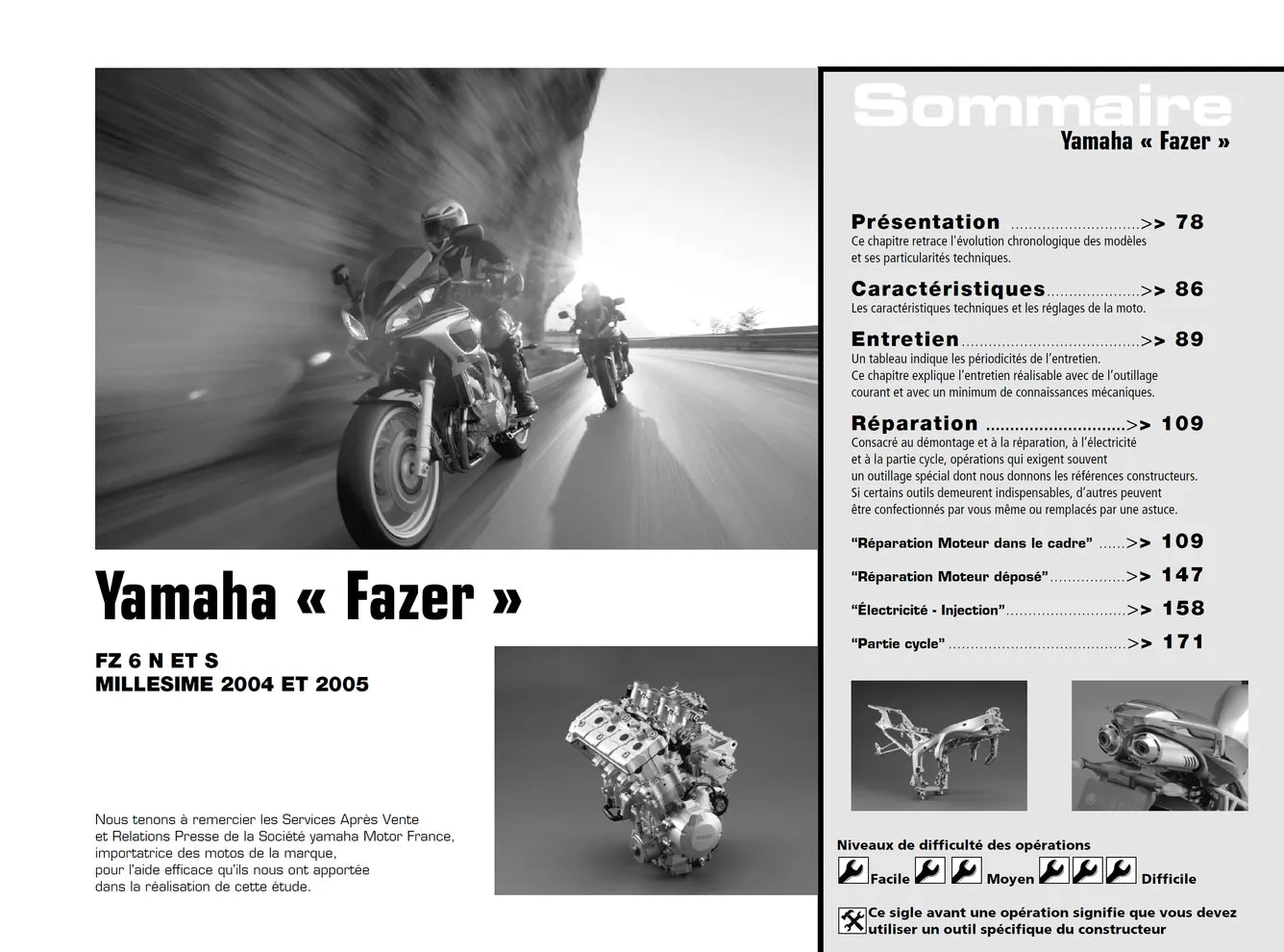 Honda CG/XR 125 (2003 - 2004) - Yamaha FZ6 N/S Fazer (2004 - 2005) - Revue Technique