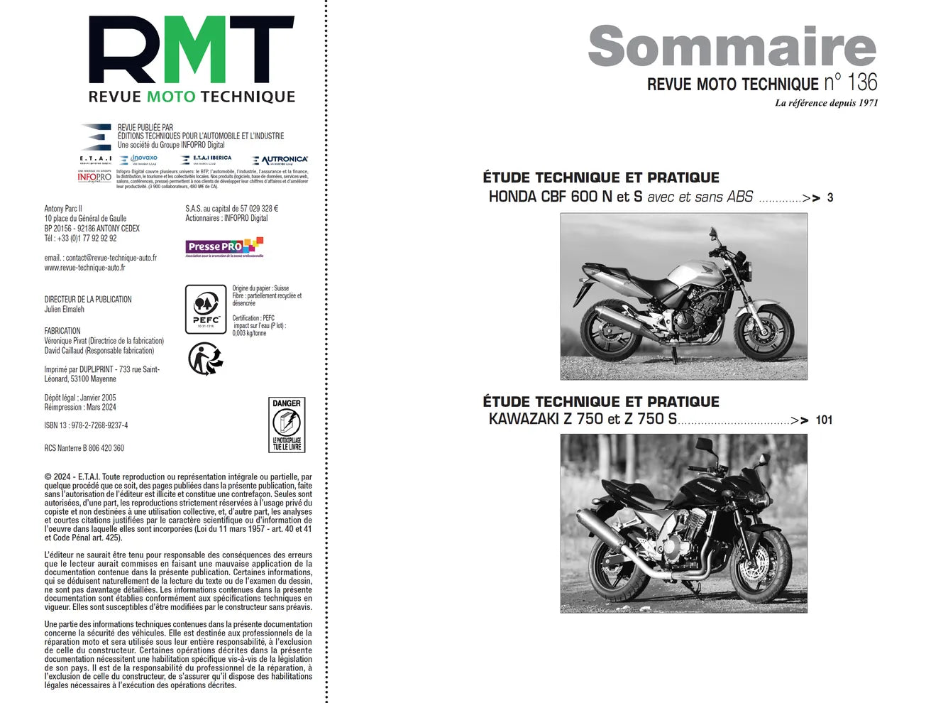 Honda CBF 600 (2003 - 2005) - Kawasaki Z 750 (2003 - 2005) - Revue Technique