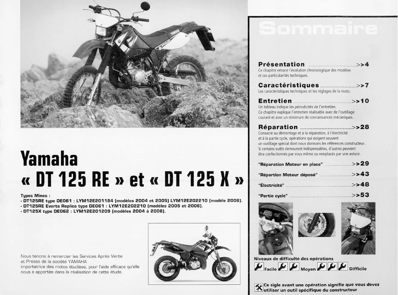 Yamaha DT 125 RE / X (2004 - 2006) - Triumph 790 / 865cc (2001 - 2006) - Revue Technique