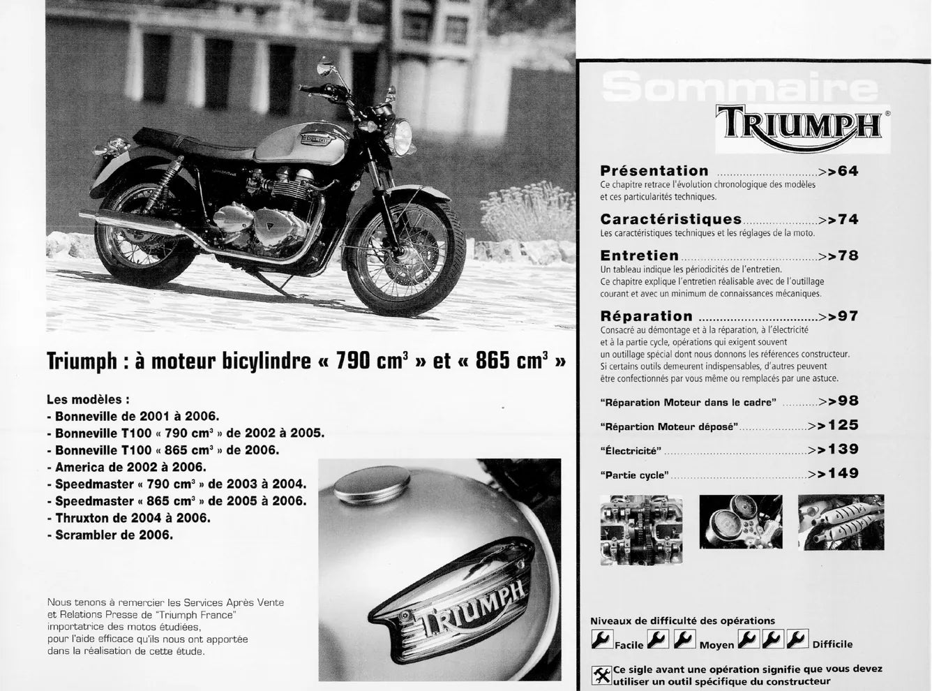 Yamaha DT 125 RE / X (2004 - 2006) - Triumph 790 / 865cc (2001 - 2006) - Revue Technique
