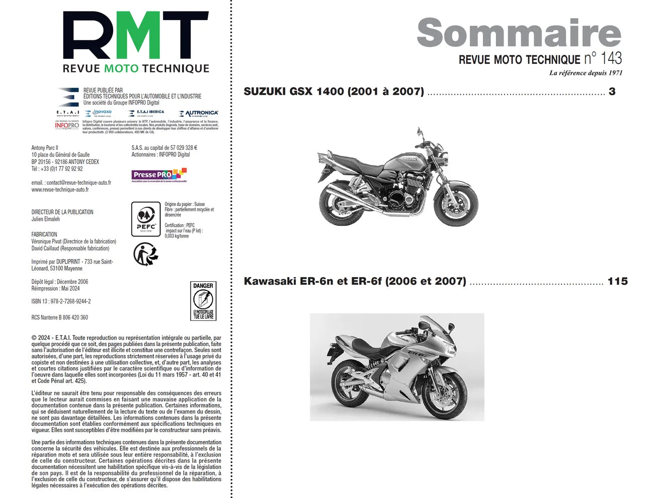 Kawasaki ER-6 n/f (2006 - 2007) - Suzuki GSX 1400 (2001 - 2007) - Revue Technique