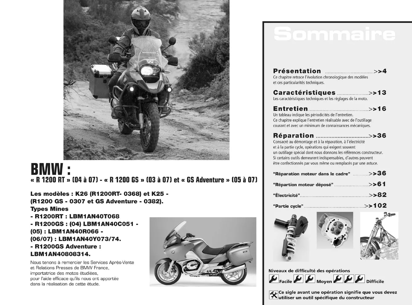 BMW R 1200 GS et RT (2003 - 2007) - Yamaha / MBK YP125 D et E (2001 - 2007) - Revue Technique