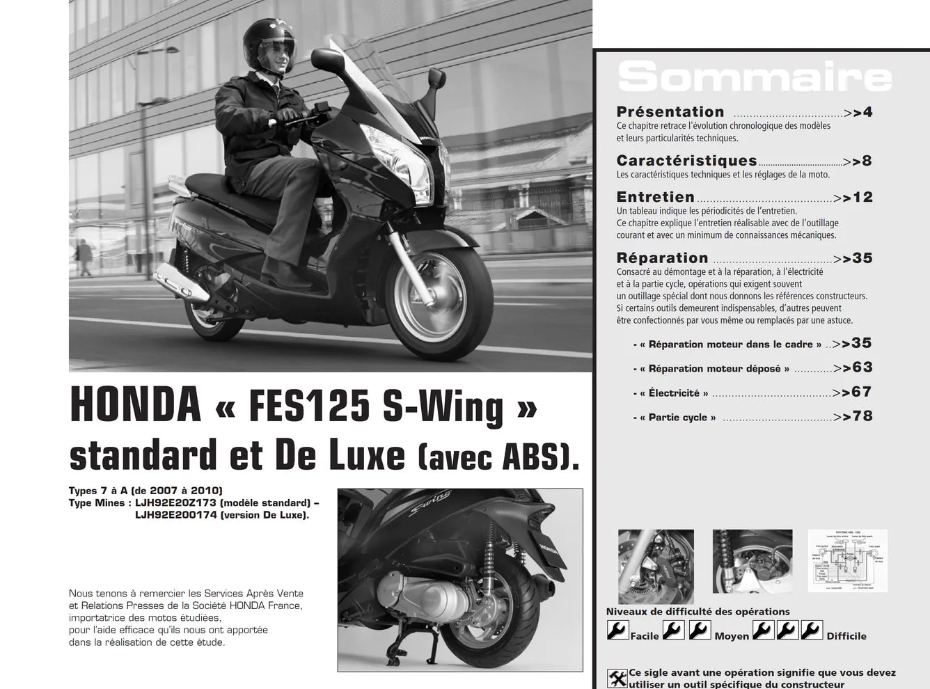 Honda S-Wing 125 (2007 - 2010) - Suzuki SFV 650 Gladius (2009 - 2010) - Revue Technique
