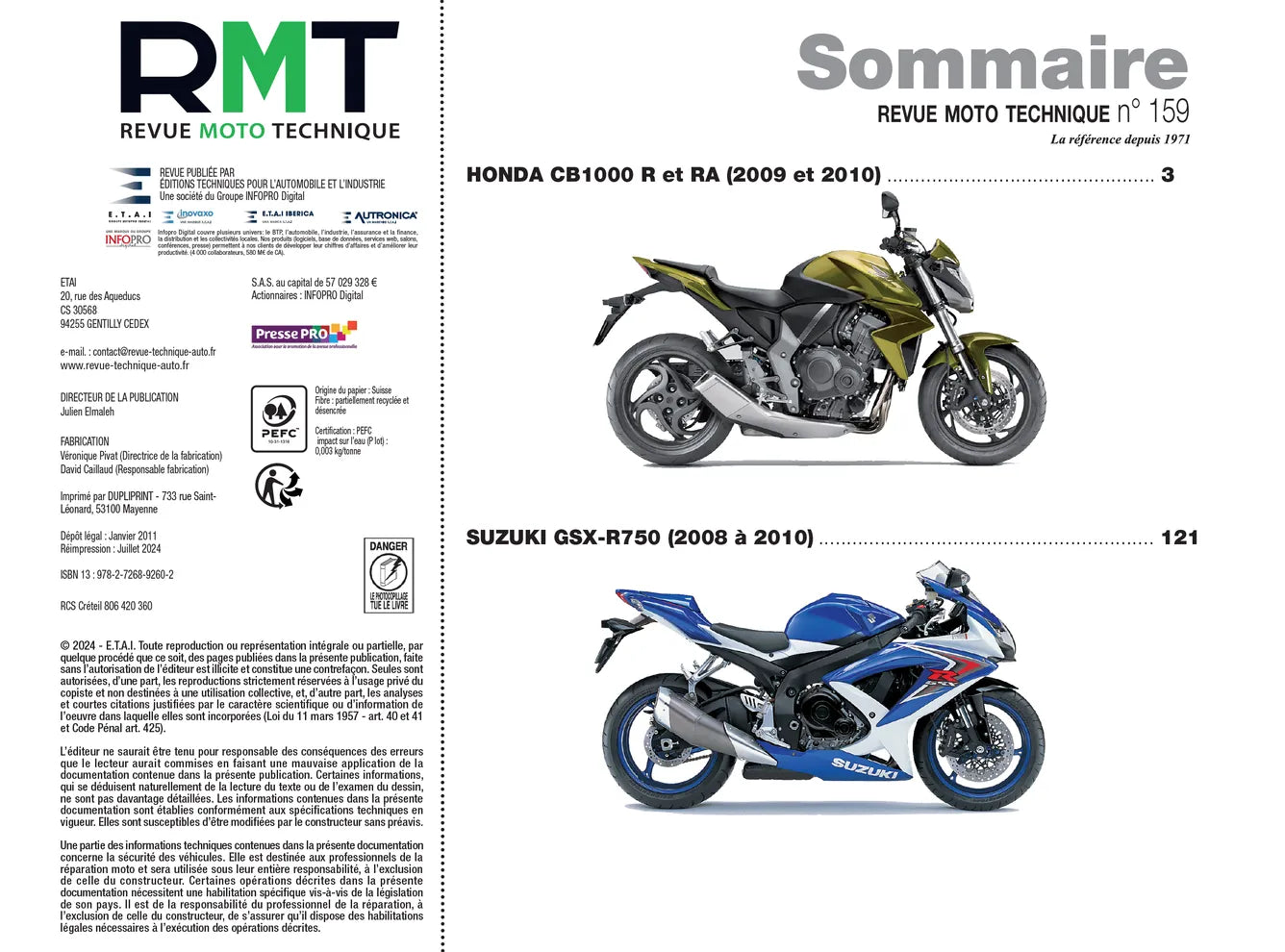 Honda CB 1000 R (2009 - 2010) - Suzuki GSX-R 750 (2008 - 2010) - Revue Technique