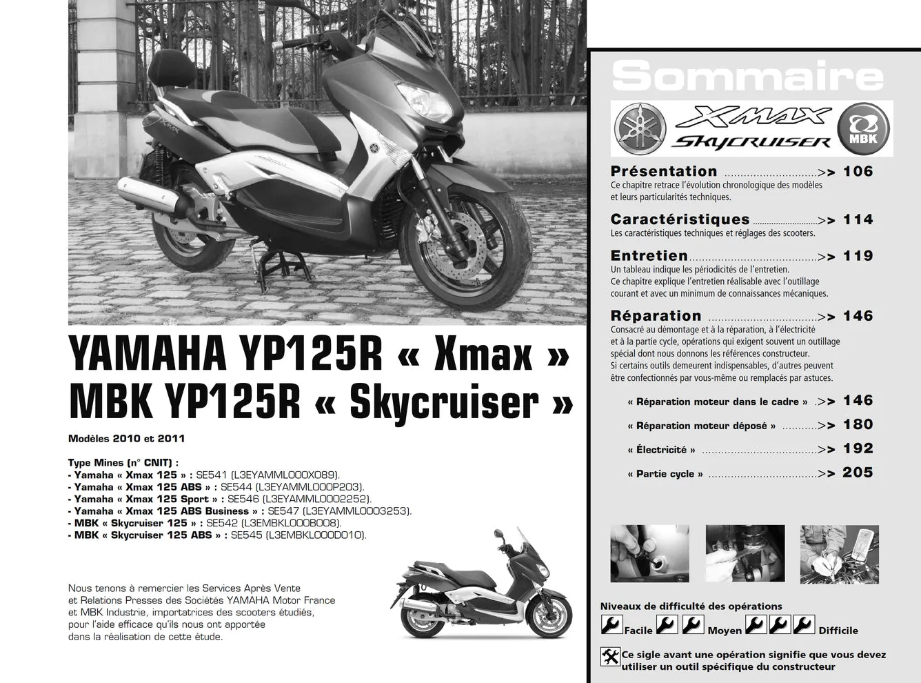 Yamaha X-Max - MBK Skycruiser 125 (2010 - 2011) - Triumph Speed Triple 1050 (2005 - 2010) - Revue Technique