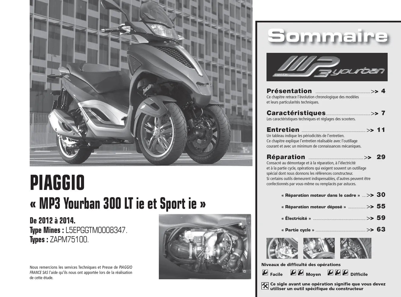 Piaggio MP3 Yourban 300ie (2012 - 2014) - Yamaha MT-07 (2014 - 2015) - Revue Technique
