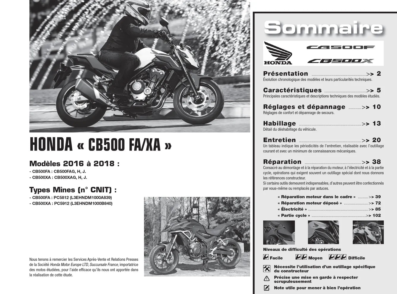 KTM 125 Duke (2017 - 2019) - Honda CB500 FA - XA (2016 - 2018) - Revue Technique